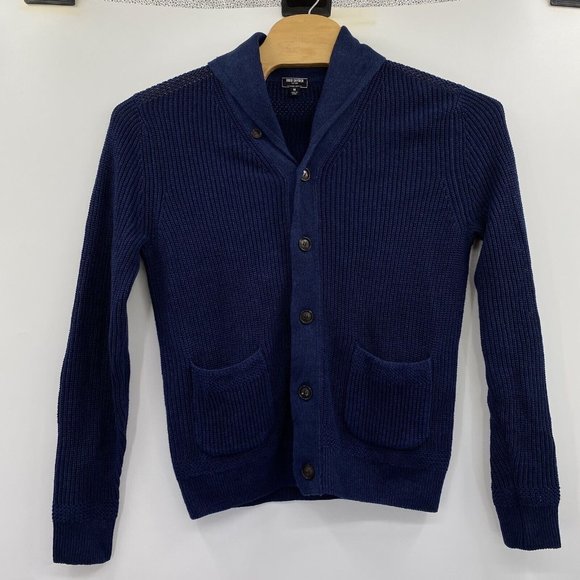 Todd Snyder Men's Medium Navy Linen Cotton Blend Button Up Sweater - Picture 2 of 5